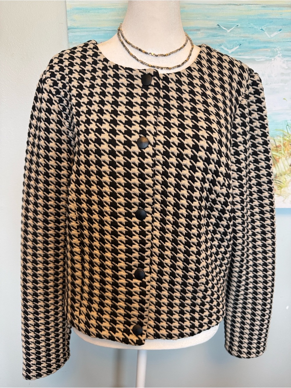 Gilli Black & Cream Houndstooth Button Jacket - Picture 1 of 7